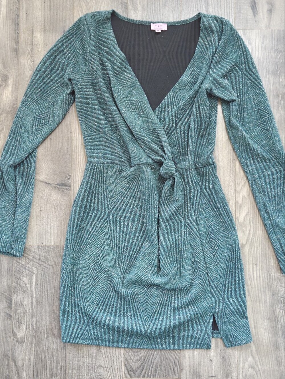 miami Teal V-Neck Twist-Front Sweater Dress